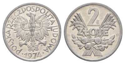 Польша 2 злотых 1974 MW KM 46, Parchimowicz 216h алюминий UNC 4626-731