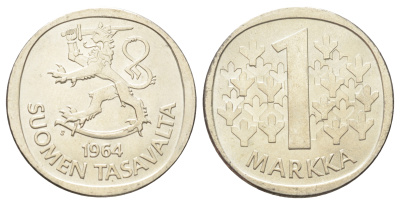 Финляндия 1 марка 1964 KM 49 серебро UNC 4666-826