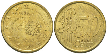 Испания 50 евроцентов 2000 KM 1045 латунь 60-221