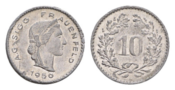 Франция игровой жетон в 10 франков 1950 диаметр 16 мм, вес 0,37 гр алюминий 4651-1226