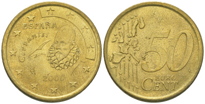 Испания 50 евроцентов 2000 KM 1045 латунь 60-221