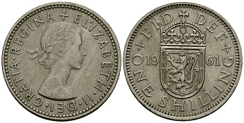 Великобритания 1 шиллинг 1961 Елизавета II (1952-2022), Шотландский герб KM 905, Spink 4148 медно-никель 4167-724