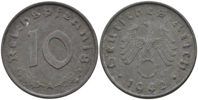 Германия 10 рейхспфеннигов 1942 A KM 101, J.371 цинк ЦАЦАЦАЦАЦ 4151-164