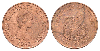 Джерси 2 пенса 1983 Елизавета II (1952-2022), Сент-Хелиер KM 55 бронза UNC 4652-534