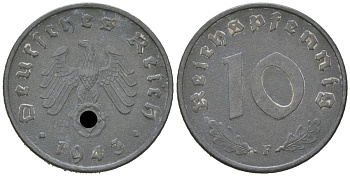 Германия 10 рейхспфеннигов 1943 F KM 101, J. 371 цинк 4124-116