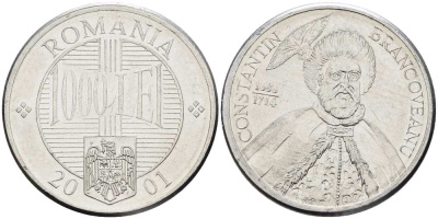 Румыния 1000 лей 2001 Константин Брынковяну (1654-1714) KM 153 алюминий 4519-155