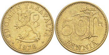 ФИНЛЯНДИЯ 50 ПЕННИ 1978 К KM 48 алюминиевая бронза 217-1137