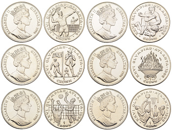 Гибралтар полный набор из 6 монет (1 крона) 1996 XXVI Летние Олимпийские игры, Атланта 1996 KM 348, 349, 350, 351, 352 и 353 медно-никель BU 1524-1911-1921