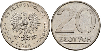 Польша 20 злотых 1986 MW Y 153.1 медно-никель 4187-656