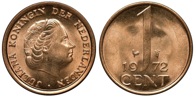 Нидерланды 1 цент 1972 Юлиана (1948-1980) KM 180 бронза UNC M53-14