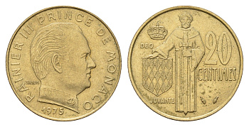 Монако 20 сантимов 1975 Ренье III (1949-2005) KM 143 медь алюминий никель 53-657