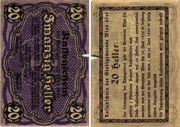 Австрия, Вена 20 геллеров 1920 30 июня 1920, нотгельд Mehl FS 1183IIc  бумага 6318-29-2-2