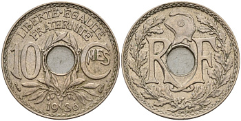 Франция 10 сантимов 1936 KM 866a, Le Franc 138.3 медно-никель 4143-1037