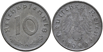 Германия 10 рейхспфеннигов 1943 A KM 101, J.371 цинк 4151-216