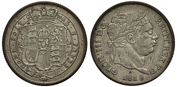 Великобритания 1 шиллинг 1819 Георг III (1760-1820) Spink 3790, KM 666 серебро 1523-815