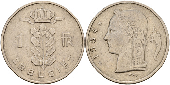 Бельгия 1 франк 1954 Belgie KM 143.1 медно-никель    4187-125