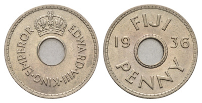 Фиджи 1 пенни 1936 Эдуард VIII, год-тип KM 6 медно-никель UNC 4127-1945