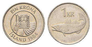 Исландия 1 крона 1984 треска KM 27 медно-никель 4687-829