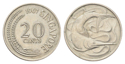 Сингапур 20 центов 1967 KM 4 медно-никель UNC 4706-522