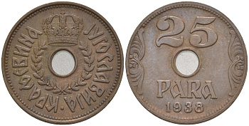 Югославия 25 пара 1938  KM 17 бронза     aUNC 106-142