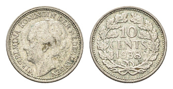 Нидерланды 10 центов 1938 Вильгельмина I (1890-1948) KM 163 серебро 4659-1159