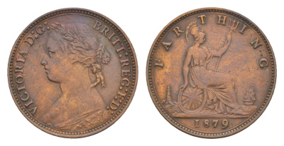 Великобритания 1 фартинг 1879 Виктория (1837-1901) KM 753, Spink 3958 бронза 4658-925