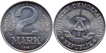 ГДР 2 МАРКИ 1975 А KM 48 алюминий UNC 59-333