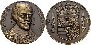 Нидерланды медаль ND Фридрих Генрих (1584-1647), диаметр 50 мм., вес 58,4 г. бронза UNC 5-6-2-58
