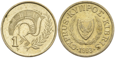 Кипр 1 цент 1993 KM 53.3 никель латунь 4174-1145