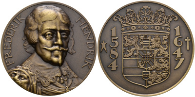 Нидерланды медаль ND Фридрих Генрих (1584-1647), диаметр 50 мм., вес 58,4 г. бронза UNC 5-6-2-58