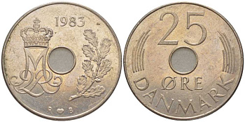 ДАНИЯ 25 ЭРЕ 1983 R;B, МАРГРЕТЕ II (1972-) KM 861.3 медно-никель 202-751