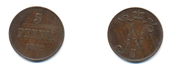 Россия для Финляндии 5 пенни 1899 Биткин 444 медь 51-1035