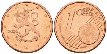 ФИНЛЯНДИЯ 1 ЕВРОЦЕНТ 2006 M KM 98 сталь плакированная медью UNC 214-313