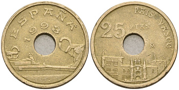 Испания 25 песет 1993 СТРАНА БАСКОВ, Хуан Карлос I (1975-2001) KM 920 никель бронза 4567-525