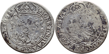 ПОЛЬША 18 ГРОШЕЙ 1668 ЙОХАН КАЗИМИР (1649-1668) KM 88.4 серебро 3896-744