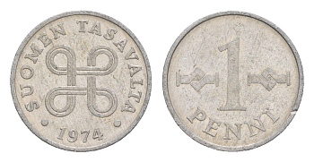 Финляндия 1 пенни 1974 KM 44a алюминий 4647-241