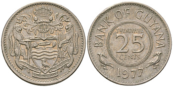 Гайана 25 центов 1977 KM 34 медно-никель 4121-336