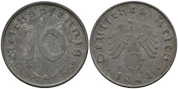 Германия 10 рейхспфеннигов 1944 A KM 101, J.371 цинк 4151-261