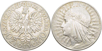 Польша 10 злотых 1933 королева Ядвига, монетный двор Варшава KM 22 серебро 5010-1042