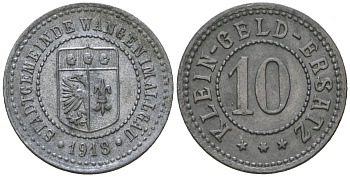 Ванген-им-Алльгой (Вюртемберг) 10 пфеннигов 1918 Funck 572.5A, Men05 26036.7, Men18 32755.7 цинк 4379-425