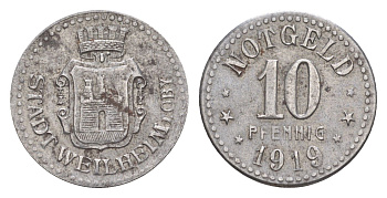 Вайльхайм 10 пфеннигов 1919 Funck 585.6, Men18 33058.3 железо 1527-1421