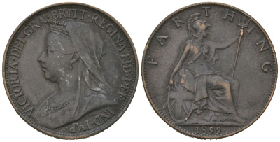 Великобритания 1 фартинг 1899 Виктория (1837-1901) KM 788.2, Spink 3964 бронза 4615-614
