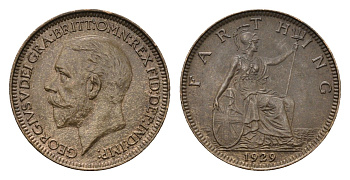 Великобритания 1 фартинг 1929 Георг V (1910-1936) KM 825, Spink 4061 бронза aUNC 4690-757