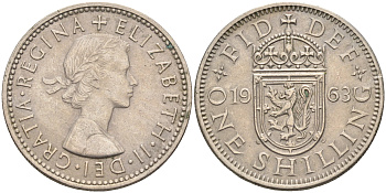Великобритания 1 шиллинг 1963 Елизавета II (1952-2022), Шотландский герб KM 905, Spink 4148 медно-никель    4595-925