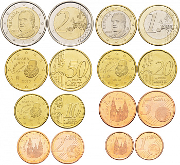 Испания евронабор из 8 монет 2013 1, 2, 5, 10, 20, 50 евроцентов, 1 и 2 евро KM 1040, 1041, 1042, 1070, 1071, 1072, 1073, 1074 N6-15