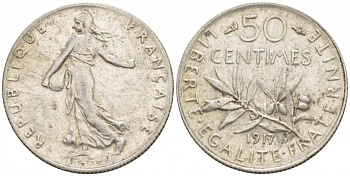 ФРАНЦИЯ 50 САНТИМОВ 1917 KM 854 серебро 4547-1166