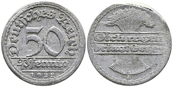 ГЕРМАНИЯ 50 ПФЕННИГОВ 1922 A KM 27, J. 301 алюминий 24-1044