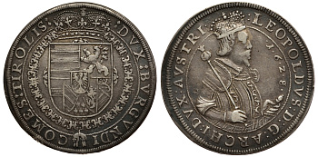 Австрия, Священная Римская империя, Тироль 1 талер 1628 дом Габсбургов, Эрцгерцог Леопольд V  Тирольский (1619-1632), монетный двор Халл Davenport 3338 серебро 00-803-05