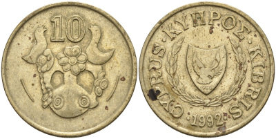 Кипр 10 центов 1992 KM 56.3 никель латунь 4141-1212