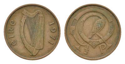 Ирландия 1/2 пенни 1971 птица лира KM 19 бронза 4685-1125